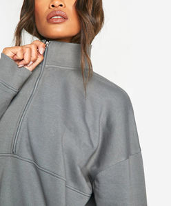 High Quality Streetwear Comfortable Custom Embroidered Solid Color Quarter <b>Zipper</b> Hooded Front 100% Cotton Fleece Women's - Product Image 5