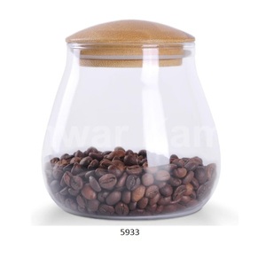 Clear <b>Glass</b> Storage Canister Holder with Airtight Bamboo Lid Round Modern Decorative <b>Small</b> Container <b>Jar</b> for Coffee Candy Cookie - Product Image 1