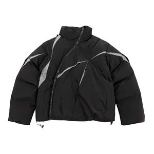Veste matelassée en duvet de haute qualité, logo personnalisé, hiver chaud, noir, veste gonflée brillante à capuche pour homme - Product Image 1