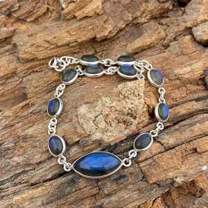 Dainty Labradorite <b>Bracelet</b> 925 Sterling Silver Gemstone Jewelry For <b>Women</b> 8 Inch Natural Stone Gift - Product Image 6