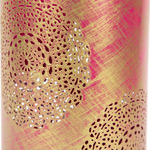 Candelabros con acento de diseño floral y farolillos decorativos Candelabros de metal en tono rosa fucsia y dorado para Decoración - Product Image 6
