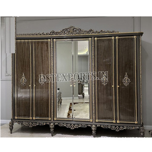 Armoire de style européen noir royal pour chambre Armoire en bois sculpté à la main en or noir Armoire en bois roumain pour chambre à coucher - Product Image 1