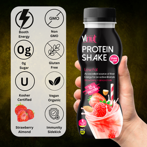 Shake protéiné à la fraise VINUT 350 ml, boisson, carton de 24 bouteilles, bouteille en PET, 15 grammes de protéines, sans sucre, OEM ODM, étiquette privée - Product Image 2