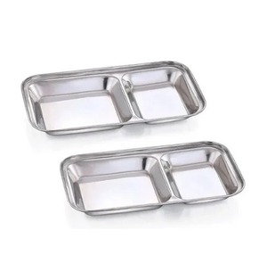 Petite assiette rectangulaire en acier inoxydable avec 2 sections à prix abordable, assiette à collations, assiette à compartiments, assiette 2 en 1 en acier inoxydable - Product Image 6