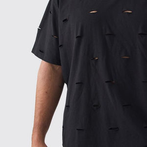 T-shirt ample pour hommes en détresse nouveauté à la mode goutte épaule Vintage 100% coton T-Shirt pour hommes en détresse T-Shirt - Product Image 4