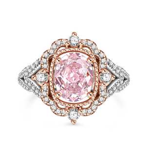 Bague Jeulia Princess Aura en argent sterling plaqué or avec morganite synthétique taille ovale bicolore et halo, idéale pour un anniversaire - Product Image 1