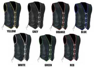 เสื้อกั๊กหนังควายลายริบสีเหลืองสำหรับชมรมมอเตอร์ไซค์ - Product Image 4