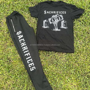 Haute qualité imprimé haute rue décontracté respirant 100% coton biologique Logo personnalisé hommes été Shorts ensemble 2 pièces ensemble court - Product Image 2