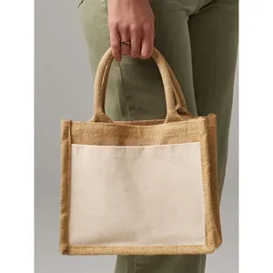 Borse Shopper Promozionali Sostenibili in Cotone e Juta con Tasche per Merchandising - Product Image 1