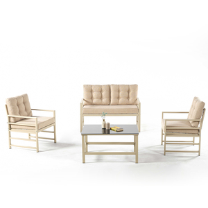 Juego de sofás de aluminio para exteriores de 4 piezas de lujo moderno con recubrimiento en polvo para hoteles y villas para comedores, salas de estar, Material de tela - Product Image 1