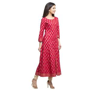 Anarkali Kurta มุสลิมแบบดั้งเดิมพร้อมอุปกรณ์เสริมผ้าฝ้ายพิมพ์สีทองเสื้อผ้าและเครื่องประดับแบบดั้งเดิมระดับพรีเมียม - Product Image 5
