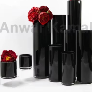 Premium Layered Black Glass Cylinder <b>Vase</b> - Product Image 1