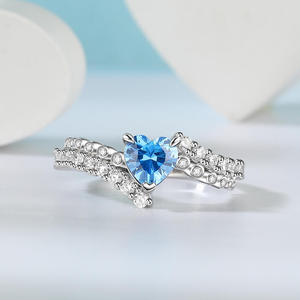 Jeulia Rose Gold Plated Sterling Silver Bypass Promise <b>Ring</b> with Blue Heart Inlay - Product Image 5