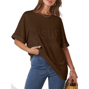 Prix de gros T-shirt d'été respirant uni sur mesure grande taille pour femme, style décontracté dernière tendance - Product Image 5
