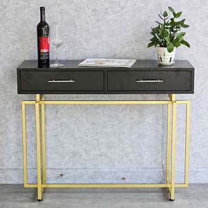 Mesa Consola de 100x30x81cm con Cajones, Madera de Caucho y Estructura de Hierro CST074 - Para Abrigos de Mujer - Product Image 4