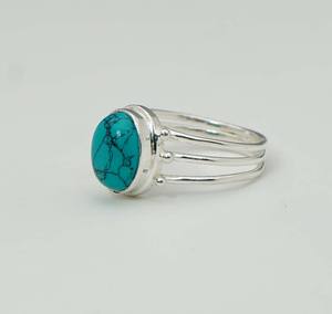 925 Solid Sterling Silver December Month Birthstone <b>Turquoise</b> with Bezel Setting Oval Shape Gemstone Multi Band Shank <b>Ring</b> - Product Image 2