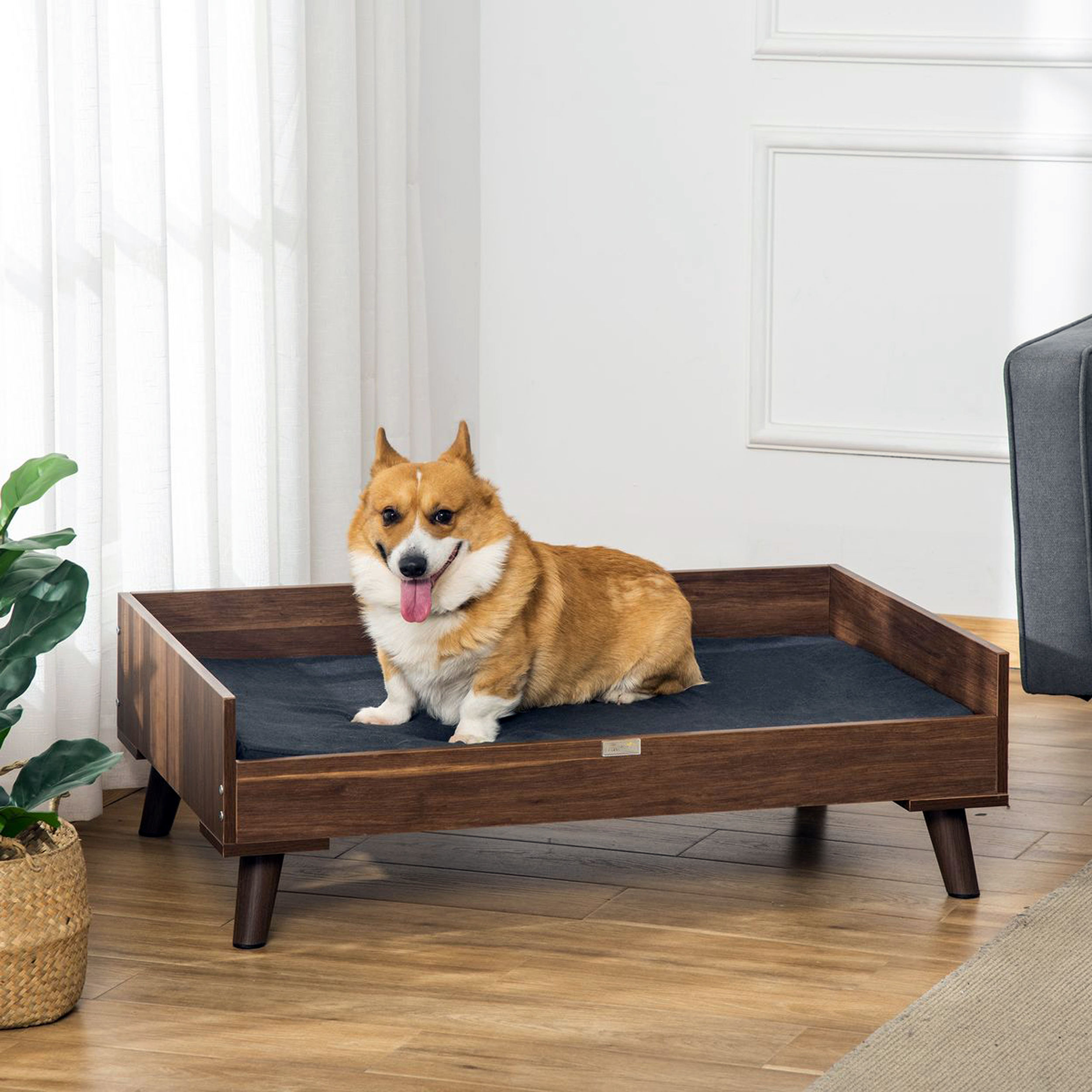 Luxury Wooden Dog Bed Eco-Friendly Removable Cushion