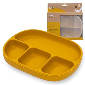 Plato de silicona color ocre con ventosa y tapa, vajilla y utensilios - Product Image 1