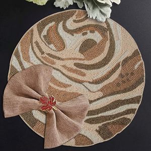 Brown Beige <b>Beaded</b> Classic Style Table <b>Placemat</b> Durable Scratch Heat Resistant Kitchen Decor for Dining Table and Charger - Product Image 1