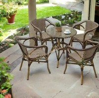 Ensemble de table et chaises de salle à manger en rotin et bois massif de luxe, design industriel, mobilier commercial pour hôtel, restaurant, extérieur