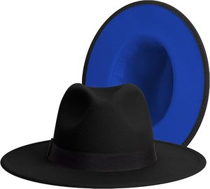 Sombreros Fedora Azul Rey de Moda al por Mayor, Sombrero Panamá de Fieltro Negro de Ala Ancha, Sombrero Jazz Unisex con Contraste de Color para Streetwear - Product Image 2