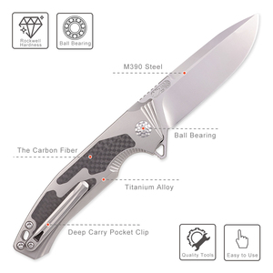 Nouveau couteau en titane fait main haut de gamme, lame M390, couteau de poche pliable tactique de survie pour le camping en plein air - Product Image 2