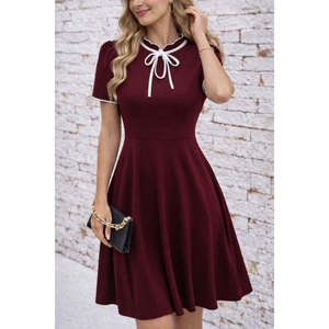 Robe midi en crêpe à manches courtes, à lacets et à volants pour femmes, 35719 - Bourgogne - Product Image 3