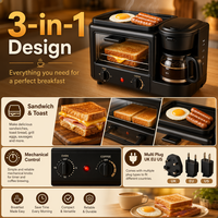 Machine à petit-déjeuner transfrontalière, prise UK/EU/US, four électrique multifonction 3-en-1 pour sandwichs et toasts, boîtier en plastique