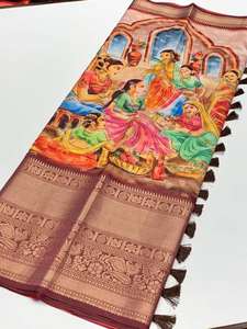 Keerthy Banarasi Silk Kalamkari บล็อกพิมพ์ขายส่งธุรกิจ Saree ใน Bhavnagar - Product Image 4