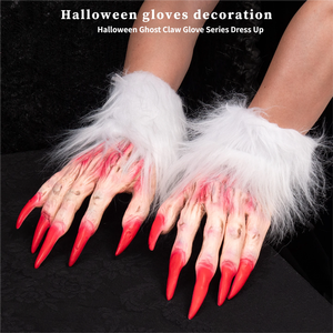 Gants d'animaux en peluche pour déguisement d'Halloween, ensemble de griffes de fantôme en latex, accessoires de costume d'horreur pour salle secrète, maison hantée, parc à thème - Product Image 5