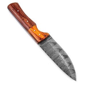 Couteau à lame fixe artisanal OEM, zone convective, acier Damas, lame pleine soie, pointe tombante, lame à changement rapide, manche en bois de Pakka mosaïque, étui - Product Image 5