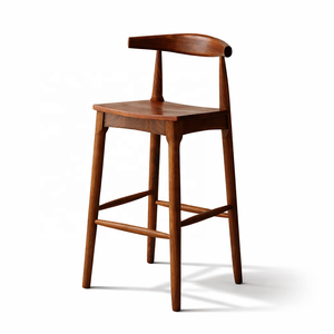 Taburete de Bar de Madera de Nogal, Estilo Nórdico, Silla Alta con Respaldo y Estructura de Madera Maciza para Bar, Cafetería, Restaurante - Product Image 1