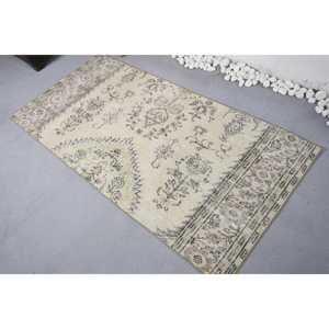 พรมลายดอกไม้สไตล์ตุรกี ขนาด 3x6 ฟุต สีเบจ วินเทจ ทำจากขนสัตว์ - Product Image 4