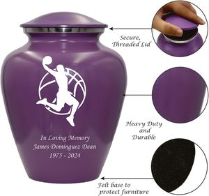 Urna de cremación de jugador de baloncesto, urna funeraria personalizada para adultos humanos para amantes del baloncesto, urna personalizada púrpura, tamaño personalizado - Product Image 2