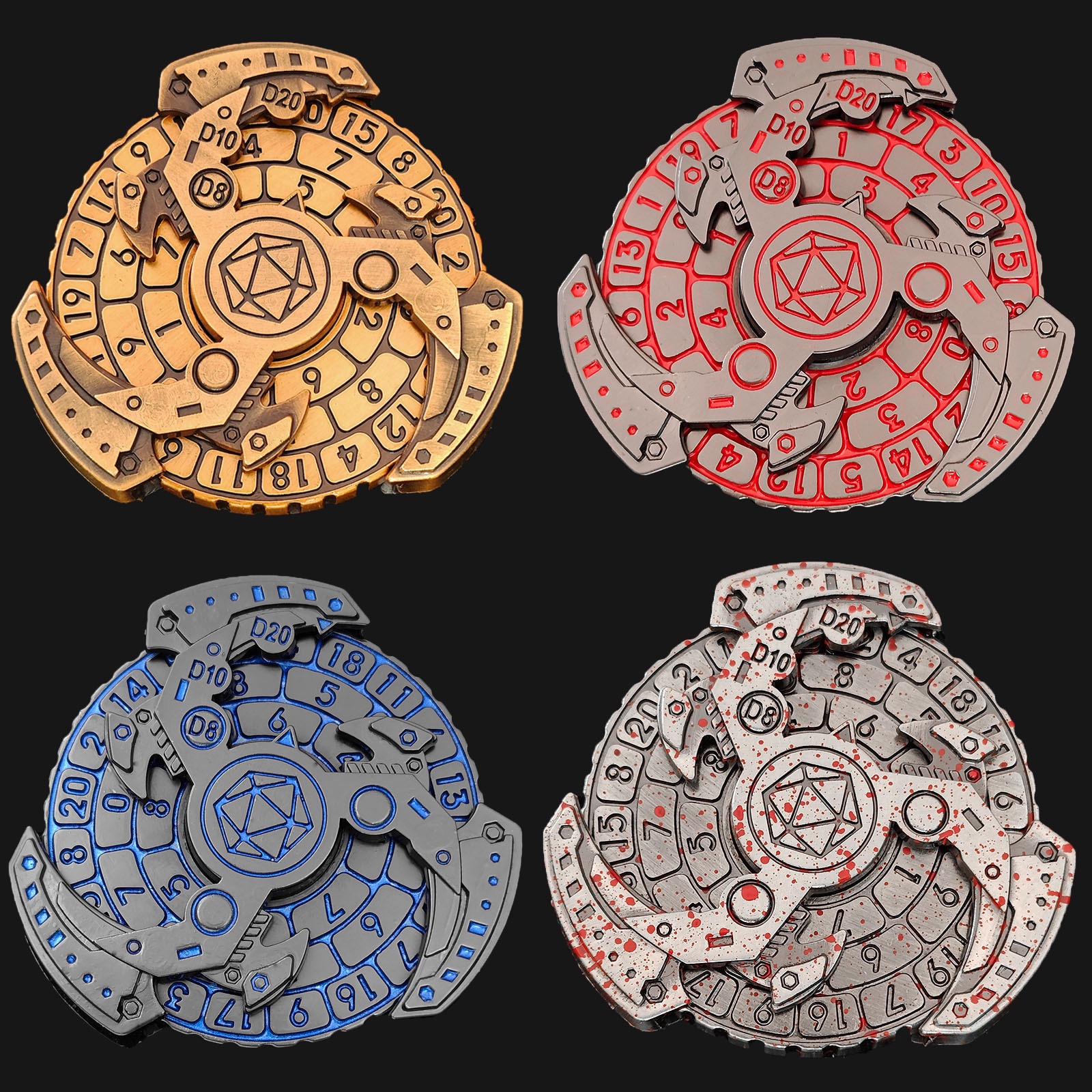 Set De Dados Giratorios De Metal 7 En 1 Con Diseño De Dragón – D20, D10, D8, D12, D6, D4 – Ruleta DND Con Caja Regalo