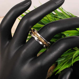 Anillo de dos tonos de estilo bohemio de Plata de Ley 925 al por mayor patrón geométrico con diamante de corte ovalado chapado en rodio y engastado en platino - Product Image 5