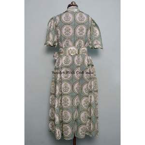 Robe en coton indien à imprimé floral, robe boutonnée, robe de chambre pour femme, robe décontractée, robe imprimée pour femme, manches courtes, longueur longue - Product Image 6