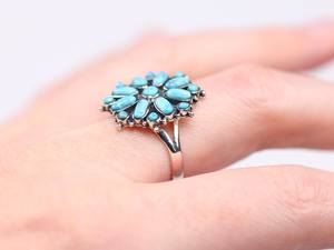 Anillo de trabajo de racimo de turquesa del sudoeste de plata de ley, joyería de trabajo de racimo de estilo Vintage, anillo bohemio Turquesa - Product Image 5