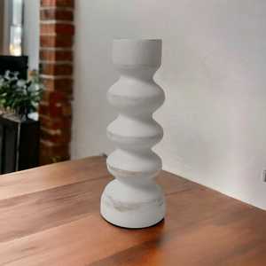 Luxury Gray Antique Modern Farmhouse Indian Artisanal Mango Wood <b>Candle</b> Stand Home Decor for Christmas Weddings - Product Image 3