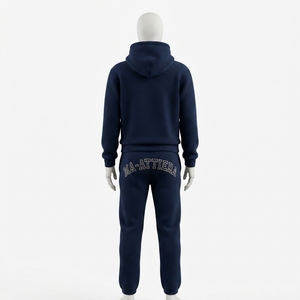 <b>Womens</b> <b>Navy</b> Blue Fleece <b>Hoodie</b> Tracksuit Set Pullover Sweatshirt Jogger Pants Embellished Casual Sportswear Loungewear - Product Image 3