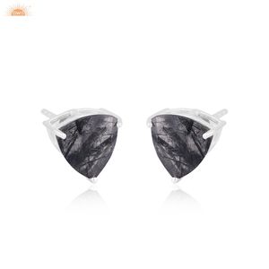 Minimaliste Noir Rutile Véritable Pierre Précieuse Push Back Stud Femmes Boucles D'oreilles Unique À La Main Chaque Jour Boucles D'oreilles - Product Image 3