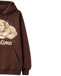 Sudadera con Capucha de Felpa para Mujer, Diseño de Cachorro Marrón, Estilo Holgado, Estampado de Dibujos Animados, Ropa Casual de Invierno - Product Image 3