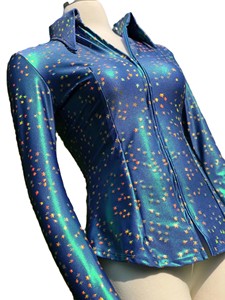 Chemise de spectacle western pour femme sur mesure, noire avec imprimé tribal turquoise et fermeture éclair sur le devant, vêtements d'équitation et de rodéo - Product Image 5