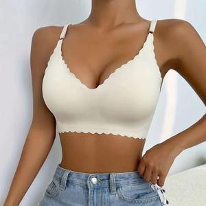 Sujetador de talla grande sin costuras para mujer, ropa interior cómoda y transpirable con borde ondulado, sujetador Sexy inalámbrico de realce - Product Image 4