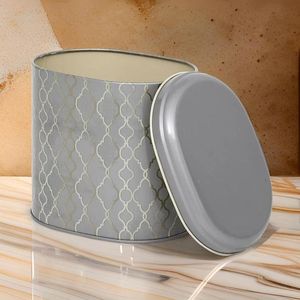 Patrón geométrico Estaño de metal dorado 1.4L Contenedor de almacenamiento de alimentos ovalado 140X120X130mm Fondo negro 140X120X130mm - Product Image 5