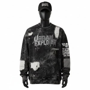 Sweat-shirts basiques en tissu molletonné de coton de qualité supérieure 330 GSM, noir délavé, patchwork, logo personnalisé, broderie, impression - Product Image 1