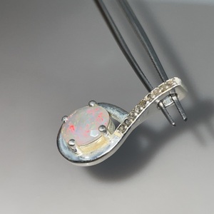 Pendentif en argent sterling 925 diamant naturel motif d'opale blanche éthiopienne-bijoux vintage pour enfants avec alliage - Product Image 4
