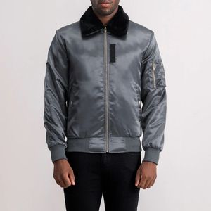 Chaqueta Bomber Gris Personalizada para Hombre, Cuello Alto, Estilo Casual de Invierno, Cierre con Logotipo Frontal, Resistente al Viento, Transpirable, Posiciones de Logotipo Personalizadas - Product Image 1