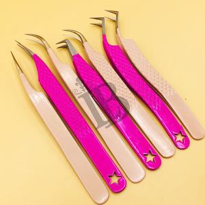 Pince à cils rose courbée en acier inoxydable pour extensions de cils, style étoile, qualité supérieure pour vison - Product Image 2