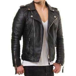 Veste de moto en cuir pour homme, coupe ajustée, tendance, sur mesure, col montant, manches longues, lourde, chaude pour l'hiver, devant - Product Image 4